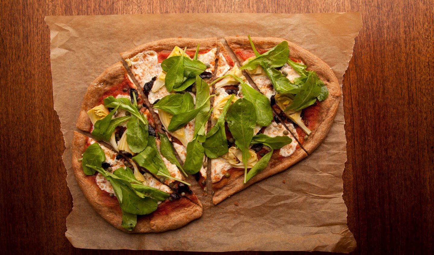 Artichoke, Arugula & Olive Pizza- anti-cancer recipes- cook for your life