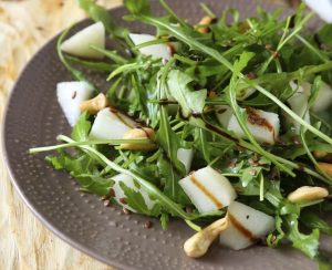 Poached Pear Salad with White Wine Vinaigrette Recipe Image