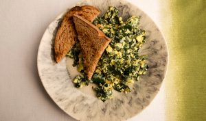 Kale & Cheddar Scrambled Eggs Recipe Image