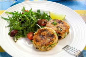Salmon Cakes with Dijon Yogurt Sauce Recipe Image